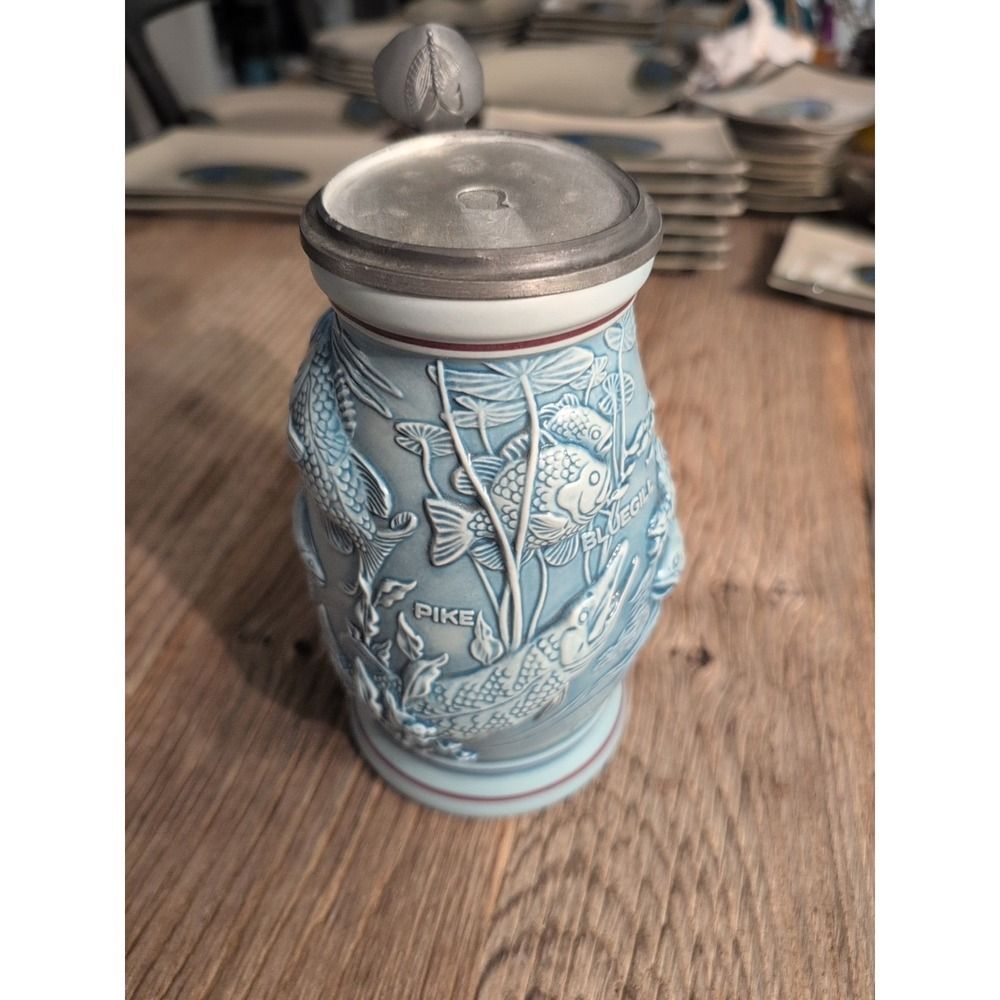 Vintage Avon Fish Beer Stein With Pewter Lid 1990 Missing Fish On Top Cabincore